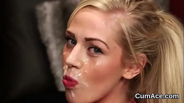 HD Foxy peach gets cumshot on her face eating all the cream yeni Filmler