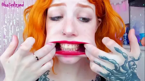 HD Ginger slut huge cock mouth destroy uglyface ASMR blowjob red lipstick أفلام جديدة